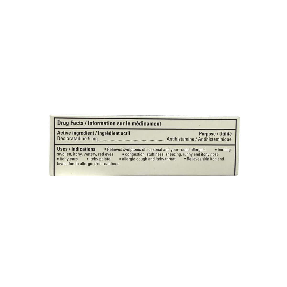 Ingredients and uses for health One Non-Drowsy Allergy Relief Desloratadine 5 mg (20 tablets)
