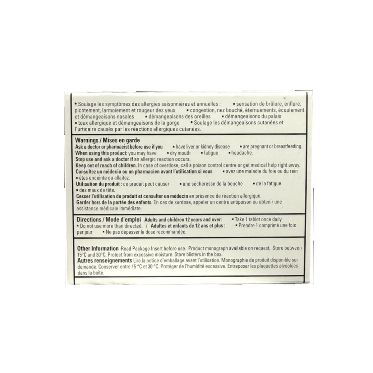 Warnings, directions for health One Non-Drowsy Allergy Relief Desloratadine 5 mg (20 tablets)