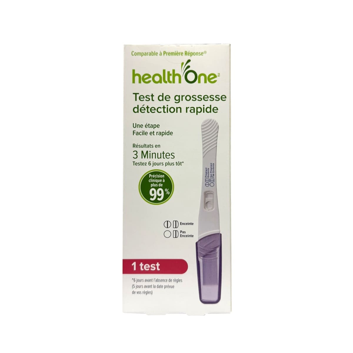 Product label for health One Rapid Detection Pregnancy Test in French