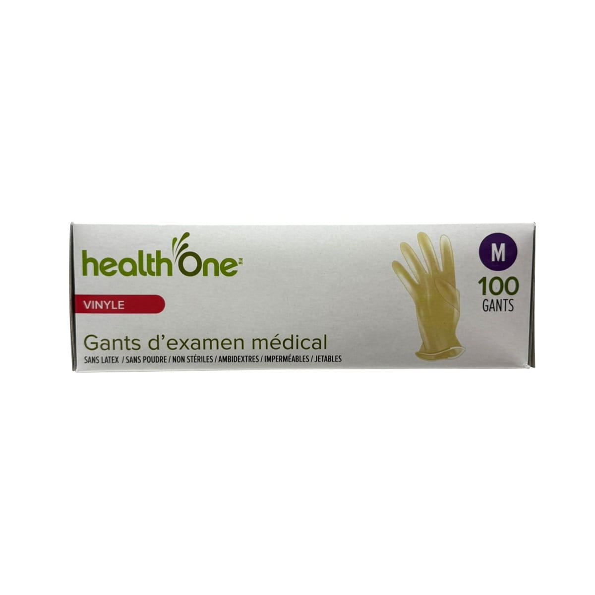Description for health One Vinyl Medical Gloves Medium (100 count) in French