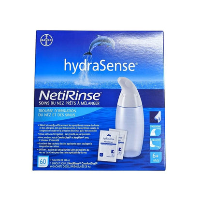 Product label for hydraSense NetiRinse Self-Mix Nasal Care (Kit) in French