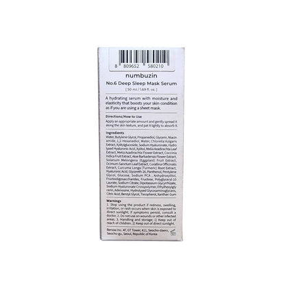 Description, directions, ingredients, warnings for numbuzin No. 6 Deep Sleep Mask Serum (50 mL) in English