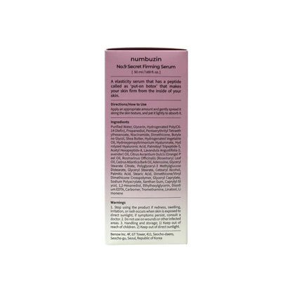 Description, directions, ingredients, warnings for numbuzin No.9 Secret Firming Serum (50 mL) in English