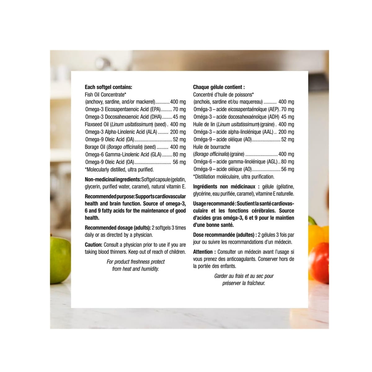 Ingredients, purpose, dose, cautions for webber naturals High Potency Omega-3-6-9 1200 mg Fish, Flax, Borage (150 softgels)