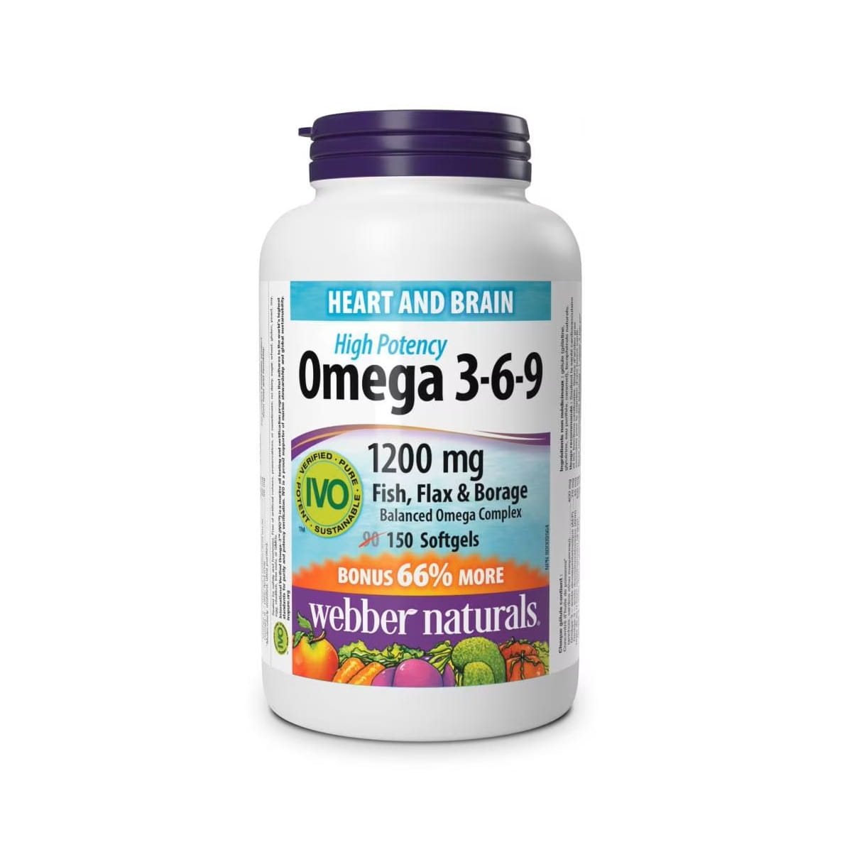 Product label for webber naturals High Potency Omega-3-6-9 1200 mg Fish, Flax, Borage (150 softgels) EN