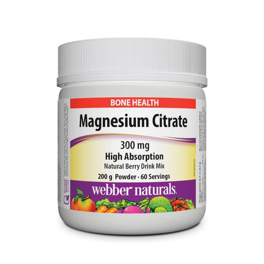 Product label for webber naturals Magnesium Citrate 300 mg Powder (60 servings) in English
