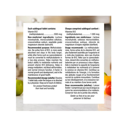 Ingredients, purpose, dosage for webber naturals Vitamin B12 1000mcg (150 sublingual tablets)
