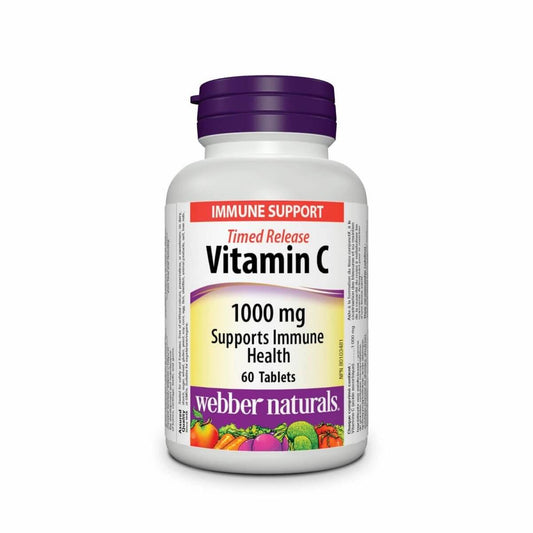 Product label for webber naturals Timed Release Vitamin C 1000 mg (60 tablets) in English