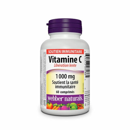 Product label for webber naturals Timed Release Vitamin C 1000 mg (60 tablets) in French