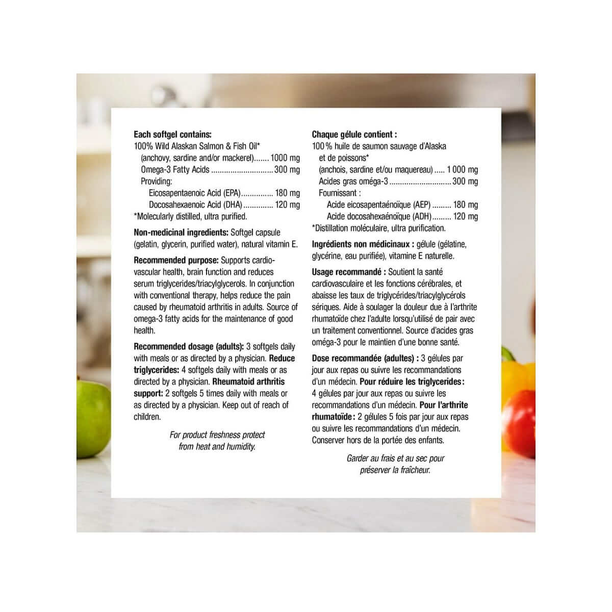 Ingredients, purpose, dosage for webber naturals Wild Alaskan Salmon and Fish Oil 300 EPA/DHA 1000 mg (180 softgels)