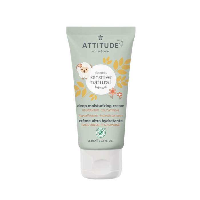 Product label for ATTITUDE Sensitive Skin Baby Deep Moisturizing Cream - Fragrance Free (200 mL)