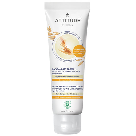 ATTITUDE Sensitive Skin Natural Body Cream - Moisturize & Repair - Argan Oil (240 mL)