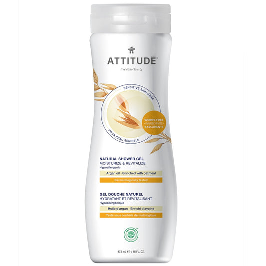 ATTITUDE Sensitive Skin Natural Shower Gel - Moisture & Revitalize - Argan Oil (473 mL)