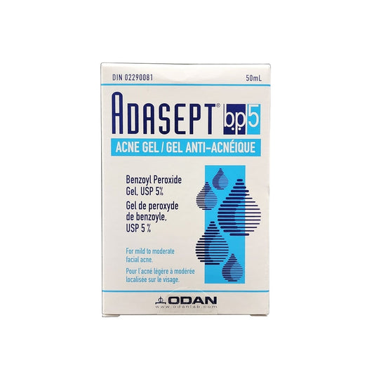 Product Label for Adasept BP5 Acne Gel (50 mL grams)