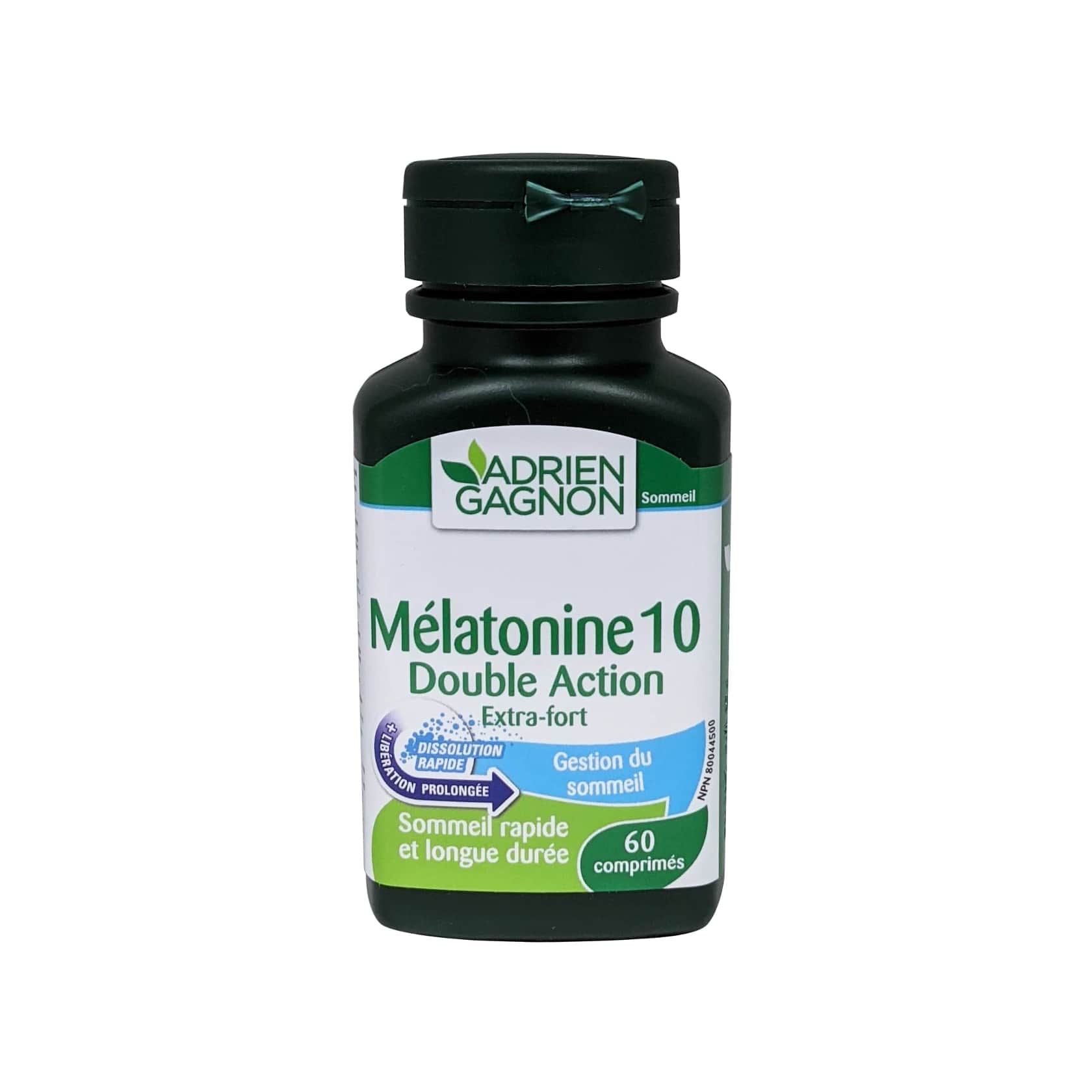 French product label for Adrien Gagnon Melatonin 10 Dual Action Extra Strength