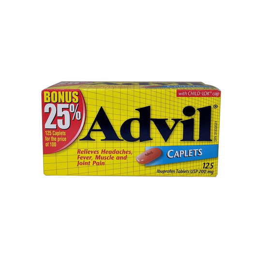 English label for Advil Ibuprofen 200mg Caplets 125 pack