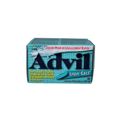 French label for Advil Ibuprofen 200mg (Gel Capsules) 16 pack