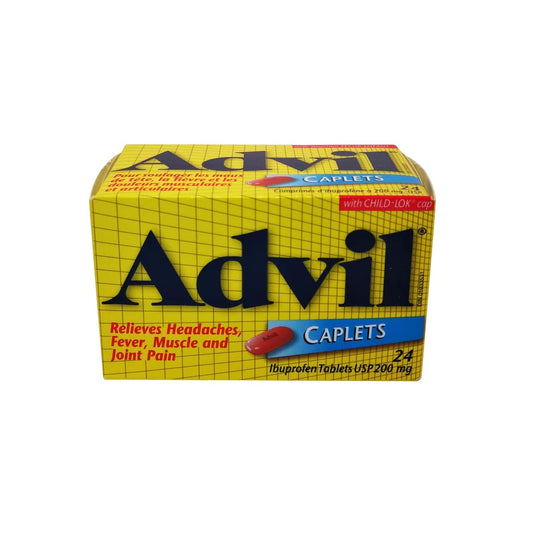 English label for Advil Ibuprofen 200mg Caplets 24 pack