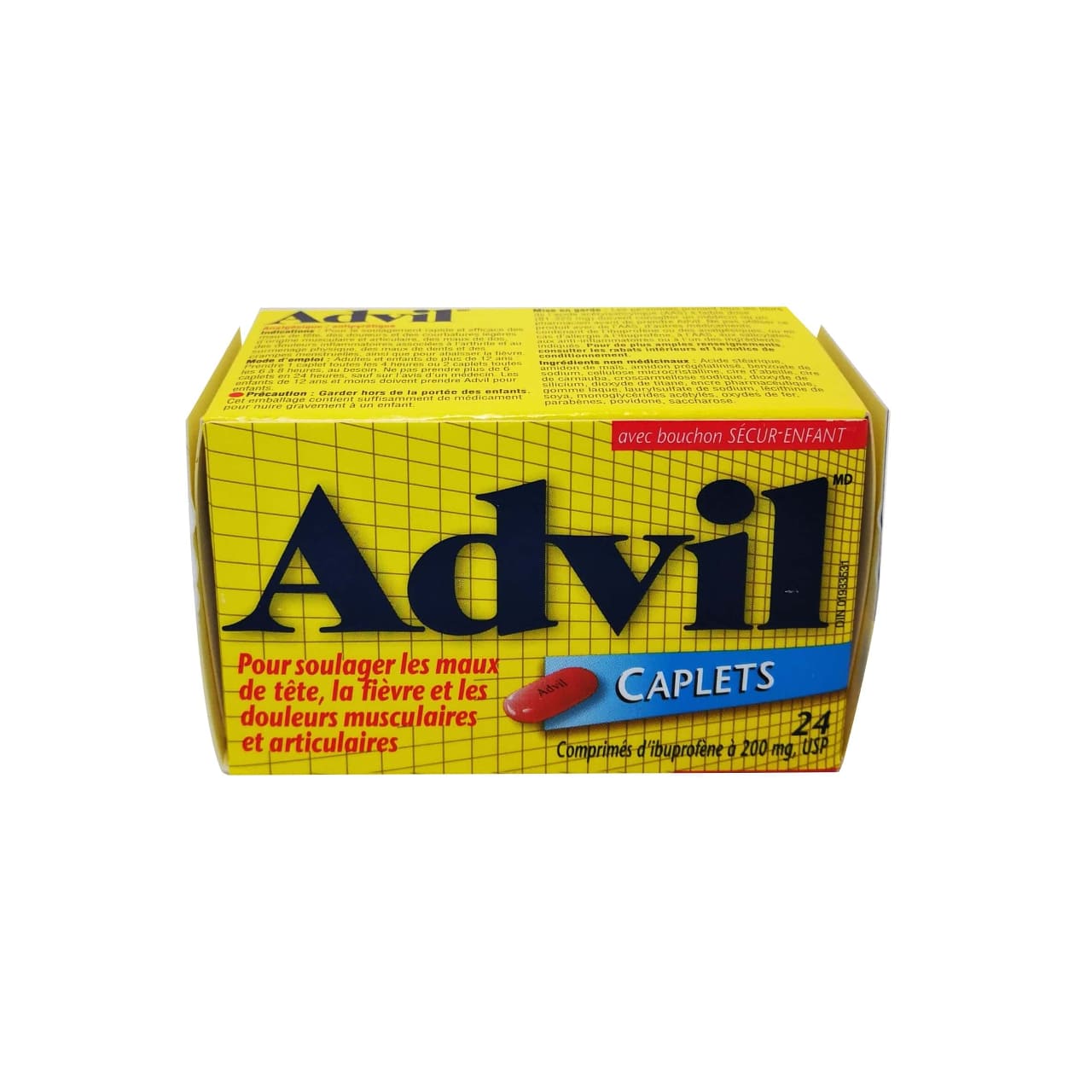 French label for Advil Ibuprofen 200mg Caplets 24 pack