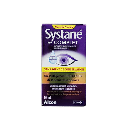Product label for Alcon Systane Complete Lubricant Eye Drops Preservative Free (10 mL) in French