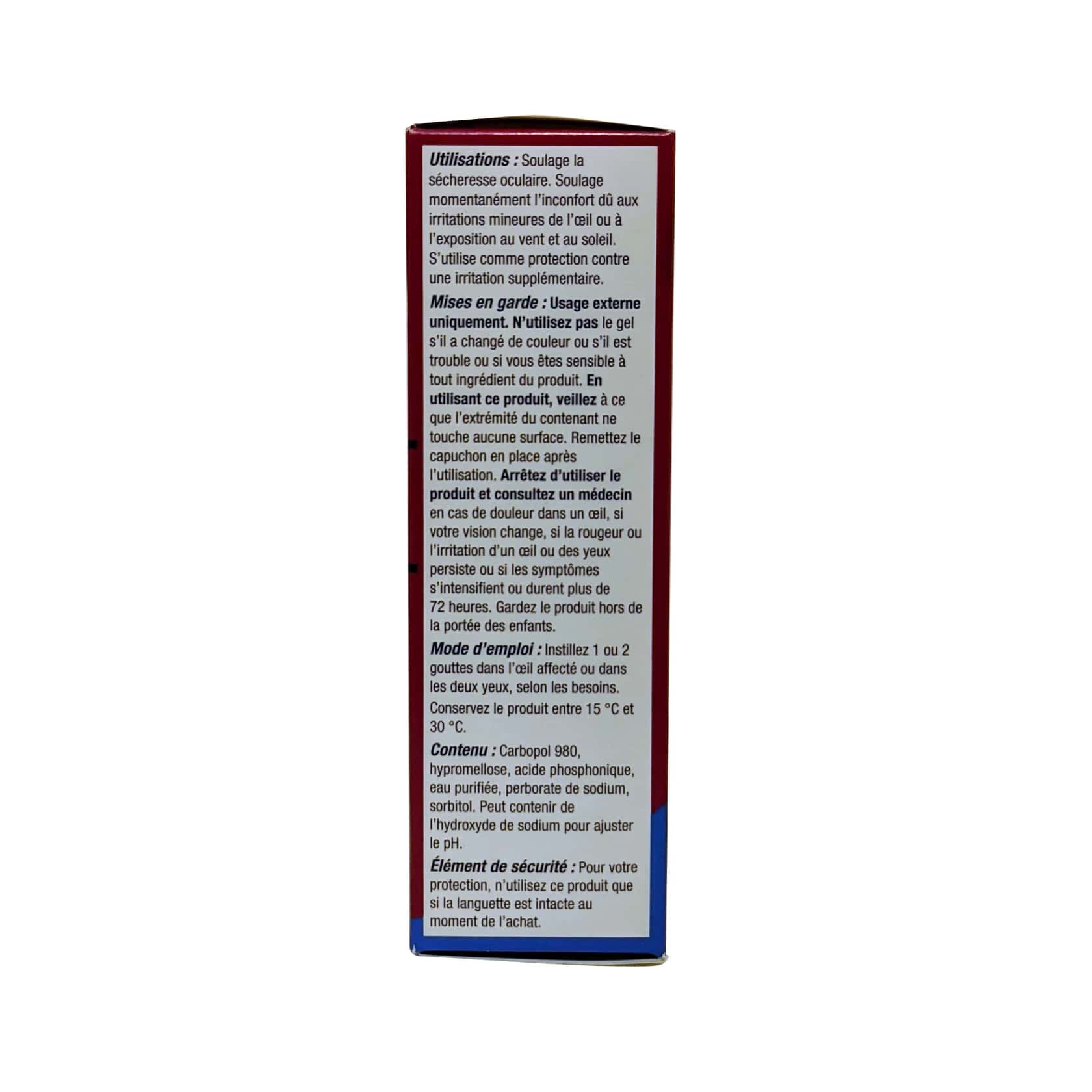 Product details, ingredients, directions, and warnings for Alcon Systane Gel Anytime Protection Lubricant Eye Gel in French