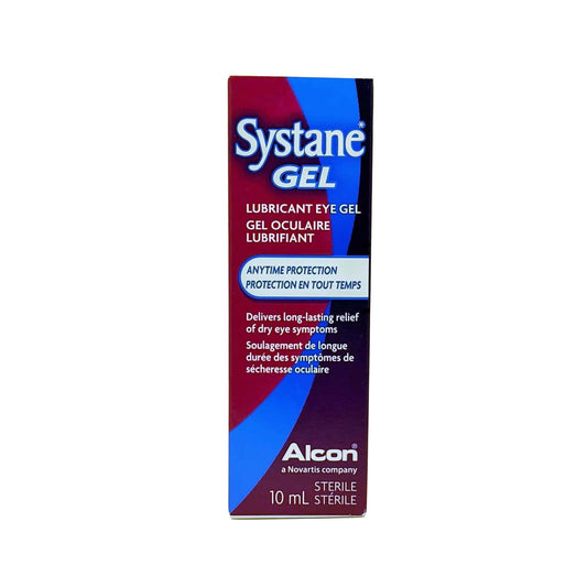 Product label for Alcon Systane Gel Anytime Protection Lubricant Eye Gel in English and French