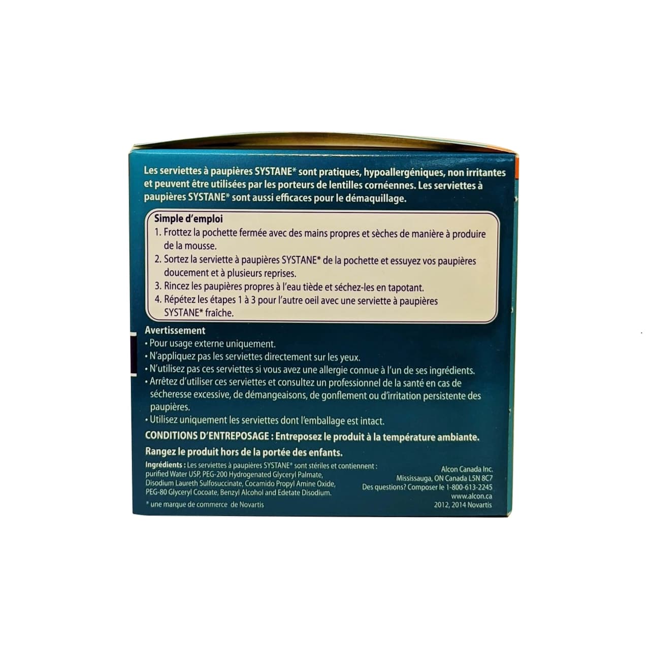 Product details, directions, ingredients, and cautions for Alcon in EnglishSystane Lid Wipes in French