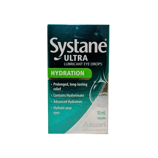 English product label for Alcon Systane Ultra Hydration Lubricant Eye Drops 10 mL