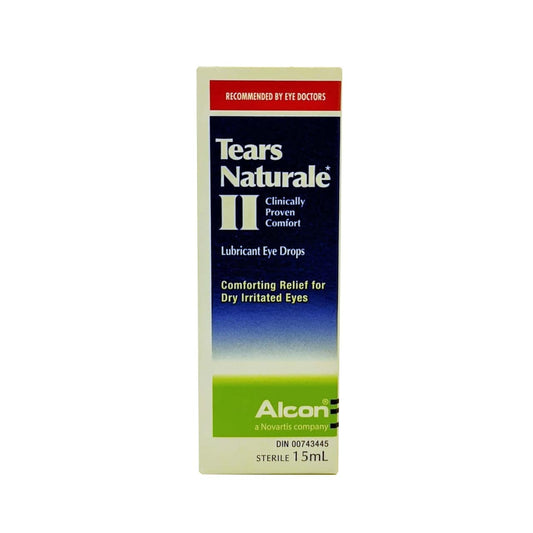 Product label for Alcon Tears Naturale II Lubricant Eye Drops in English