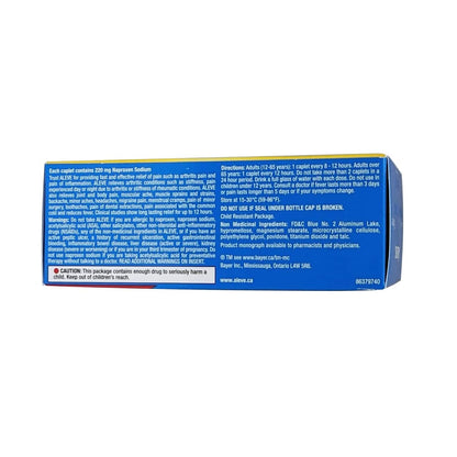 Product details, directions, ingredients, and warnings for Aleve Naproxen Sodium 220mg 125 caplets in English