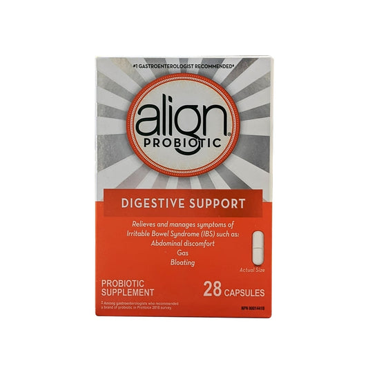Product label for Align Probiotic Digestive Support (28 capsules) in English