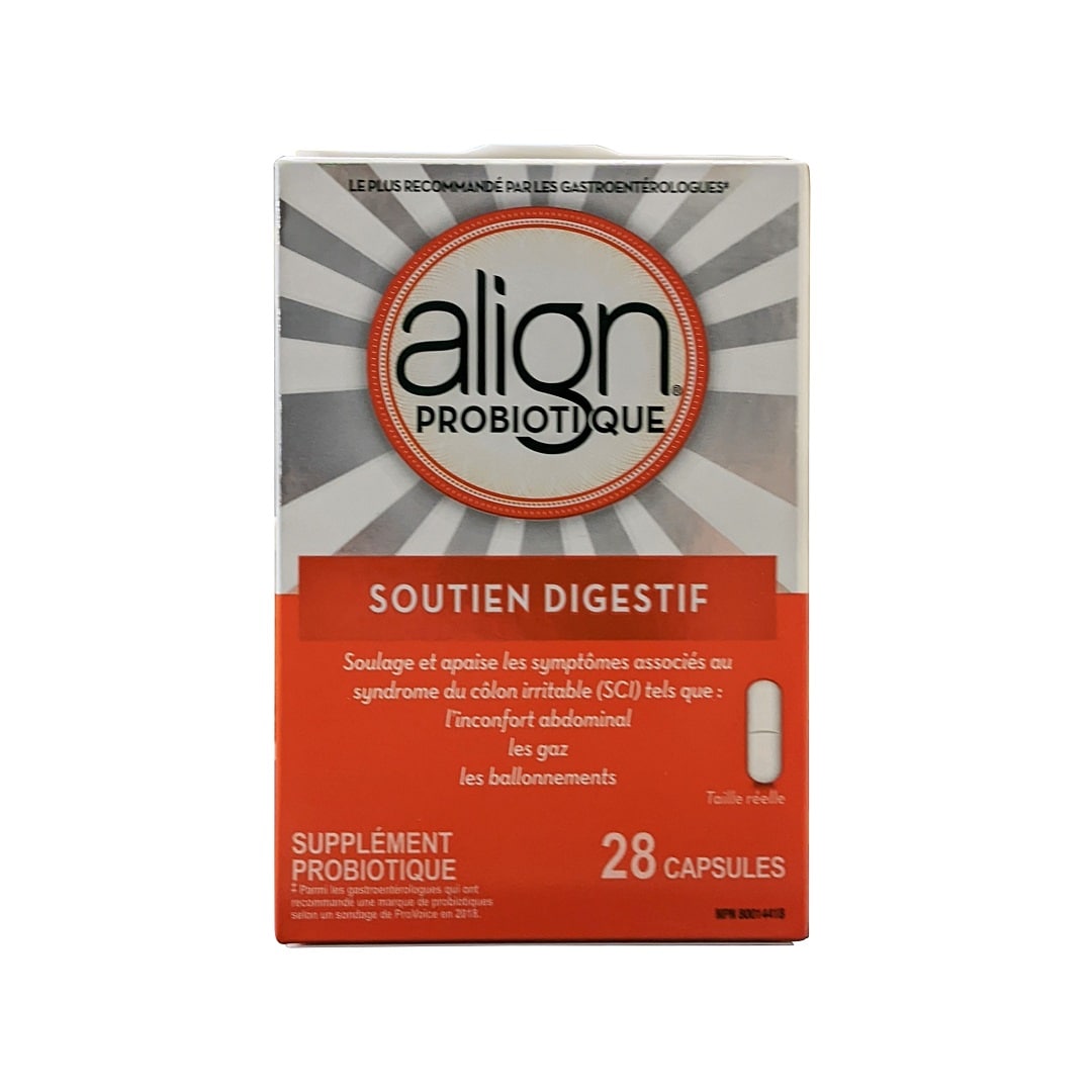 Product label for Align Probiotic Digestive Support (28 capsules) in French