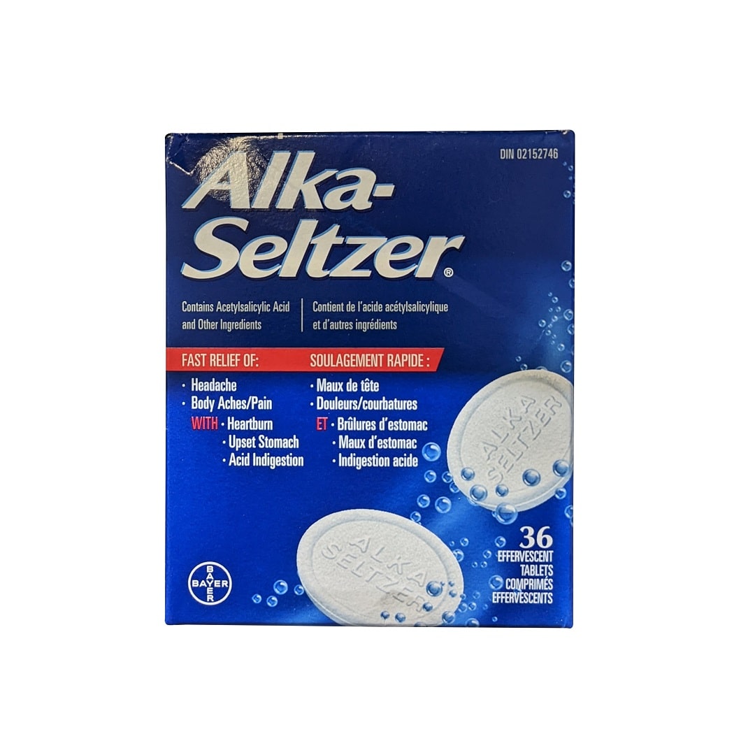 Product label for Alka-Seltzer Acetylsalicylic Acid Effervescent Tablets (36 tablets)