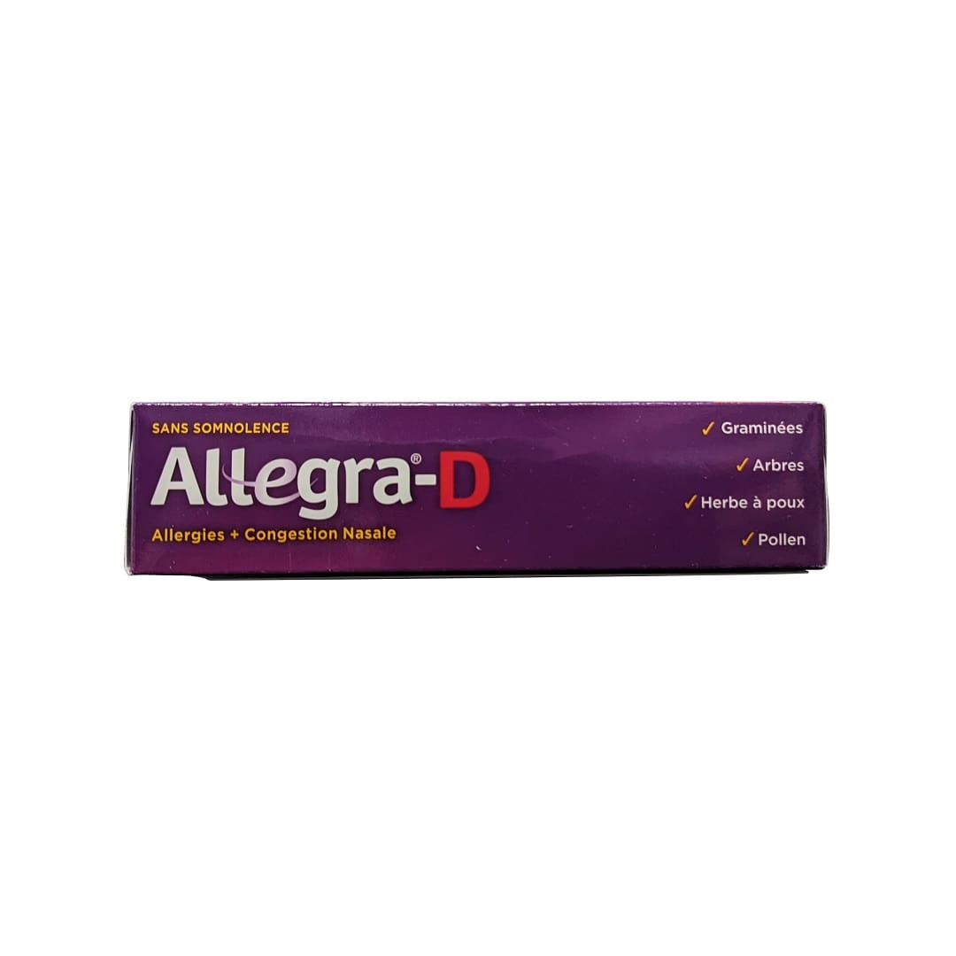 Features for Allegra-D Non Drowsy Antihistamine + Nasal Decongestant (30 caplets) in French