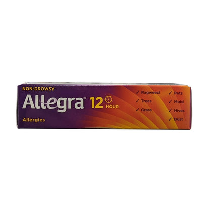 Allegra Non Drowsy 12-Hour Relief Fexofenadine Hydrochloride 60 mg (12 tablets) 'protects against' list in English