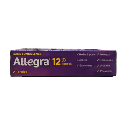 Allegra Non Drowsy 12-Hour Relief Fexofenadine Hydrochloride 60 mg (12 tablets) 'protects against' list in French