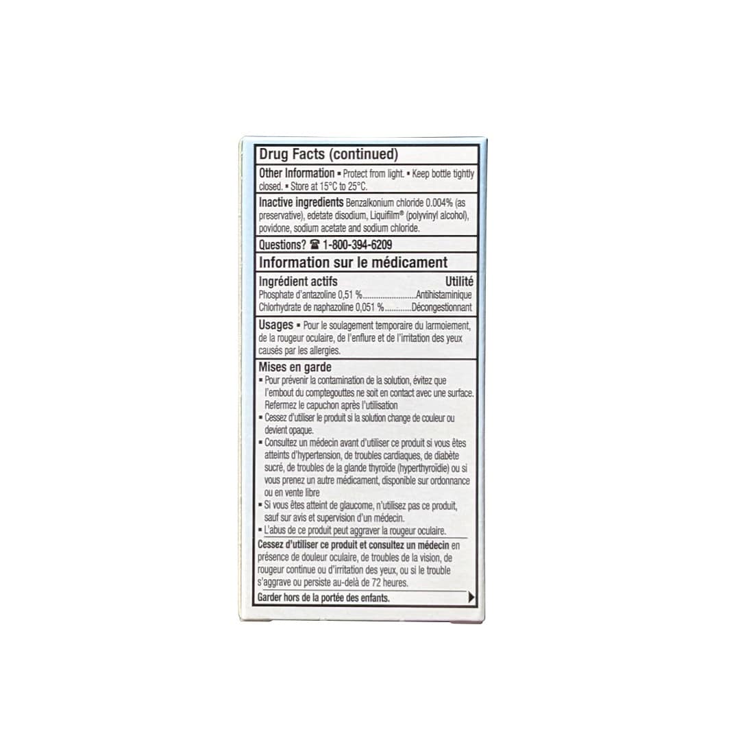 Ingredients, uses, warnings, directions for Allergan Refresh Eye Allergy Relief Eye Drops (15 mL) in French