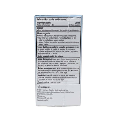Product details, direction, ingredients, and warnings for Allergan Refresh Lubricant Eye Drops in French