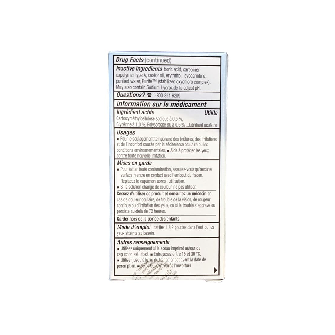 Ingredients, uses, warnings for Allergan Refresh Optive Advanced Lubricant Eye Drops Enhanced Formula (10 mL) in French