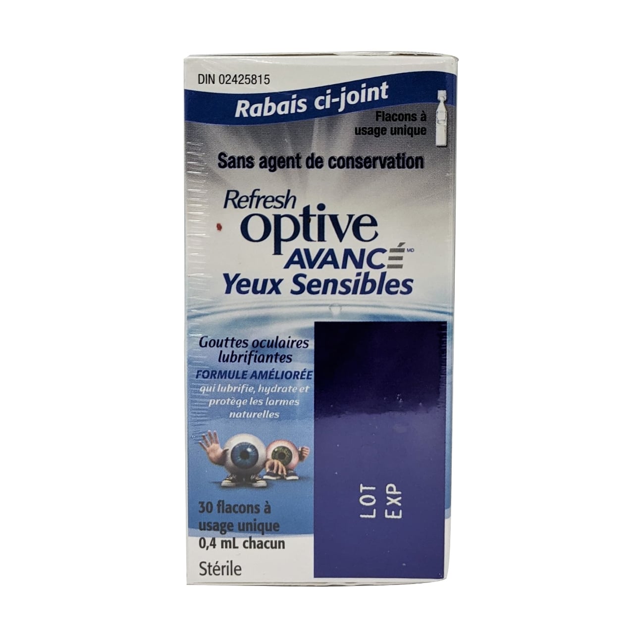 French product label for Allergan Refresh Optive Advanced Sensitive