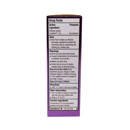 Product details, ingredients, directions, and warnings for Allergan Tears Plus Lubricating Eye Drops 2 x 15 mL in English