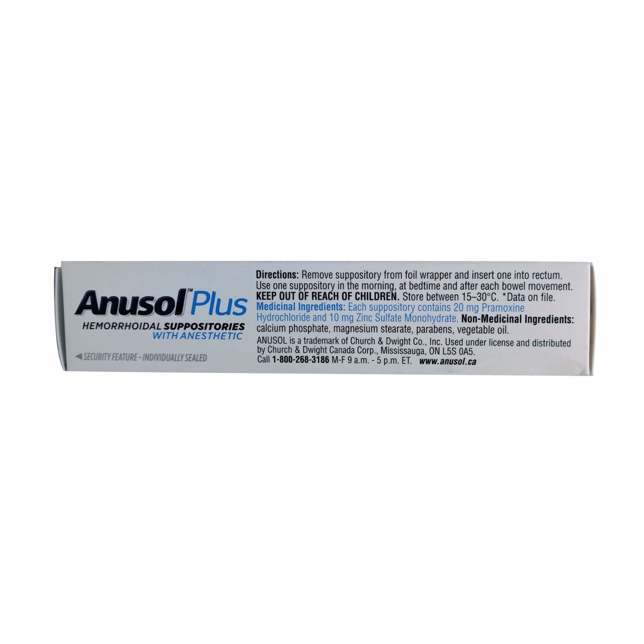 Product details, directions, ingredients, and cautions for Anusol Plus Hemorrhoidal Suppositories with Anesthetic (Suppositories) 24 pack in English