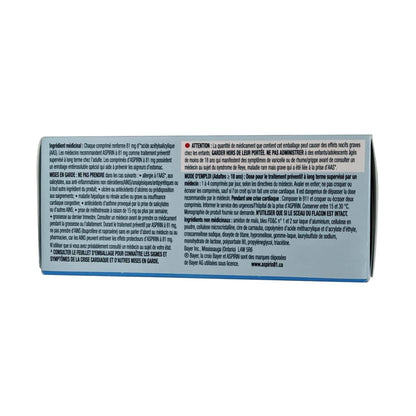 Product details, directions, ingredients, and warnings for Aspirin Acetylsalicylic Acid 81mg Low Dose Delayed Release Tablets in French