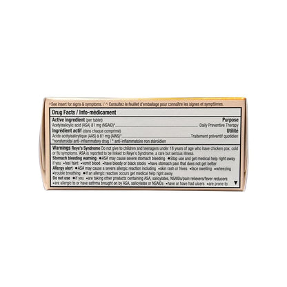 Ingredients and warnings for Aspirin Acetylsalicylic Acid 81mg Low Dose Quick Chews Orange Flavour (100 tablets)
