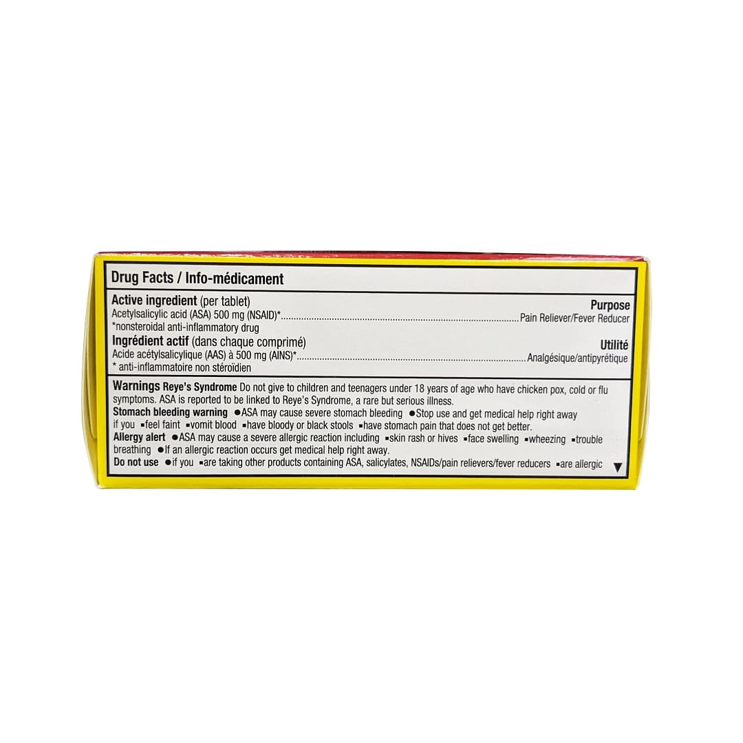 Ingredients and warnings for Aspirin Regular Strength Acetylsalicylic Acid 500 mg (50 tablets)