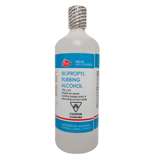 Package label for Atlas Isopropyl Alcohol 70% in English