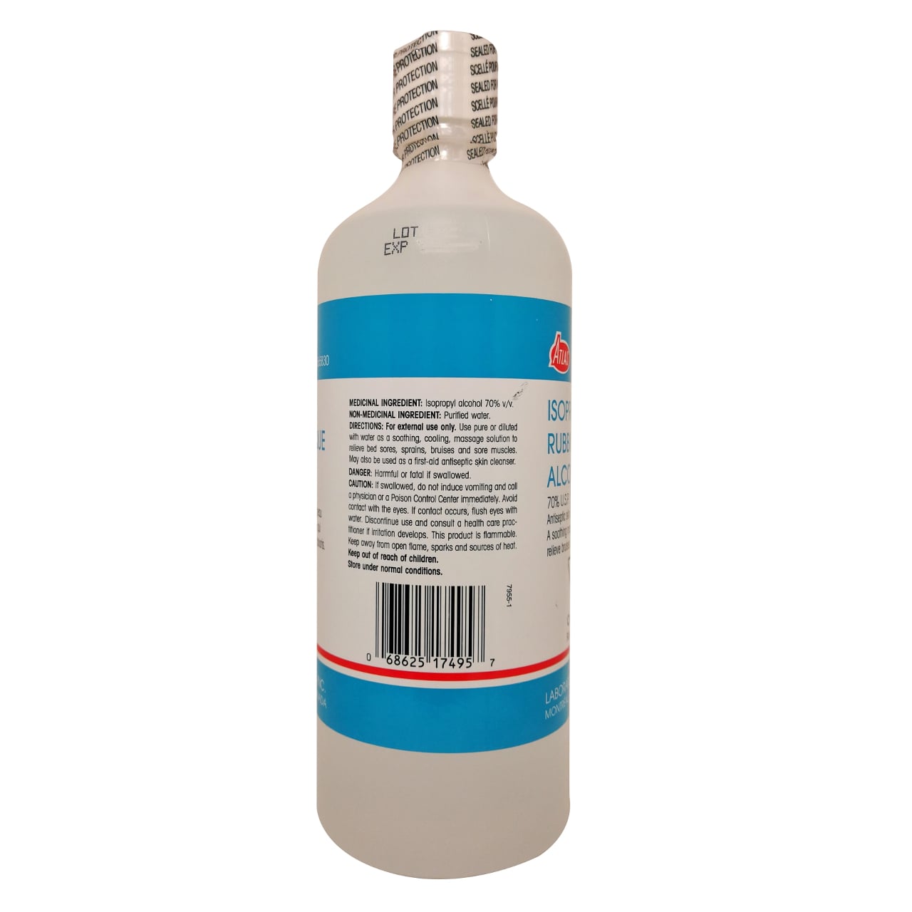 Product details, ingredients, directions, and cautions for Atlas Isopropyl Alcohol 70% in English