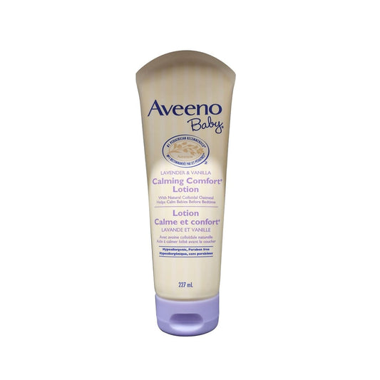Product label for Aveeno Baby Calming Comfort Lotion (227 mL)