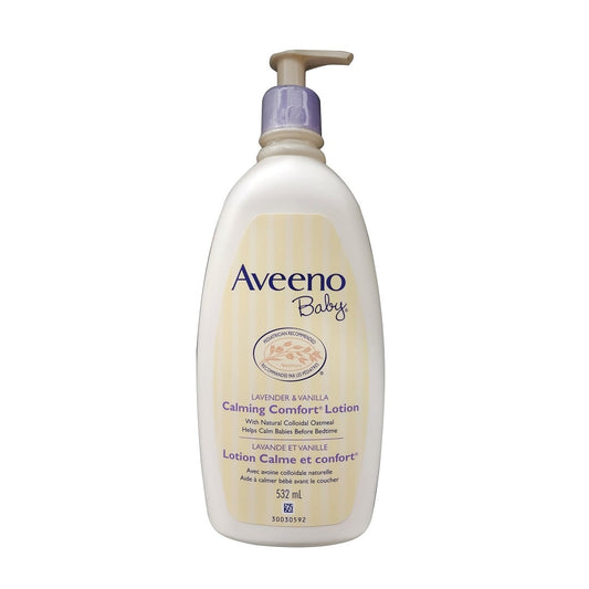 Product label for Aveeno Baby Calming Comfort Lotion (532 mL)