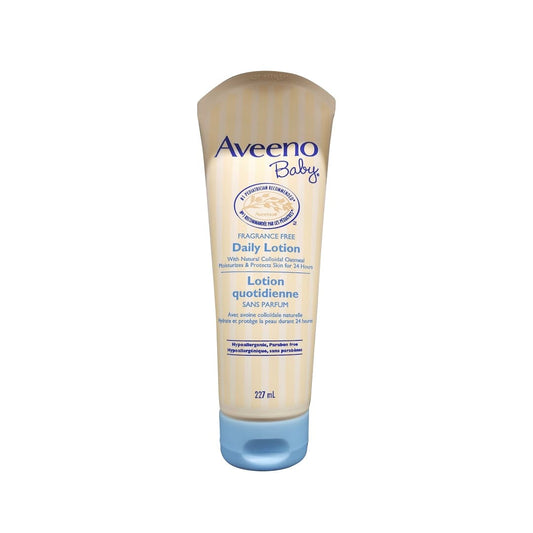 Product label for Aveeno Baby Daily Lotion (227 mL)